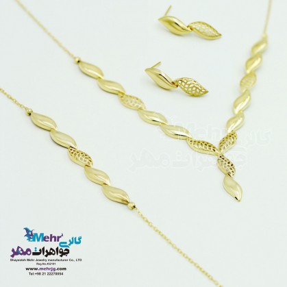 سرویس طلا - گردنبند و گوشواره و دستبند - طرح برگ-MS0068